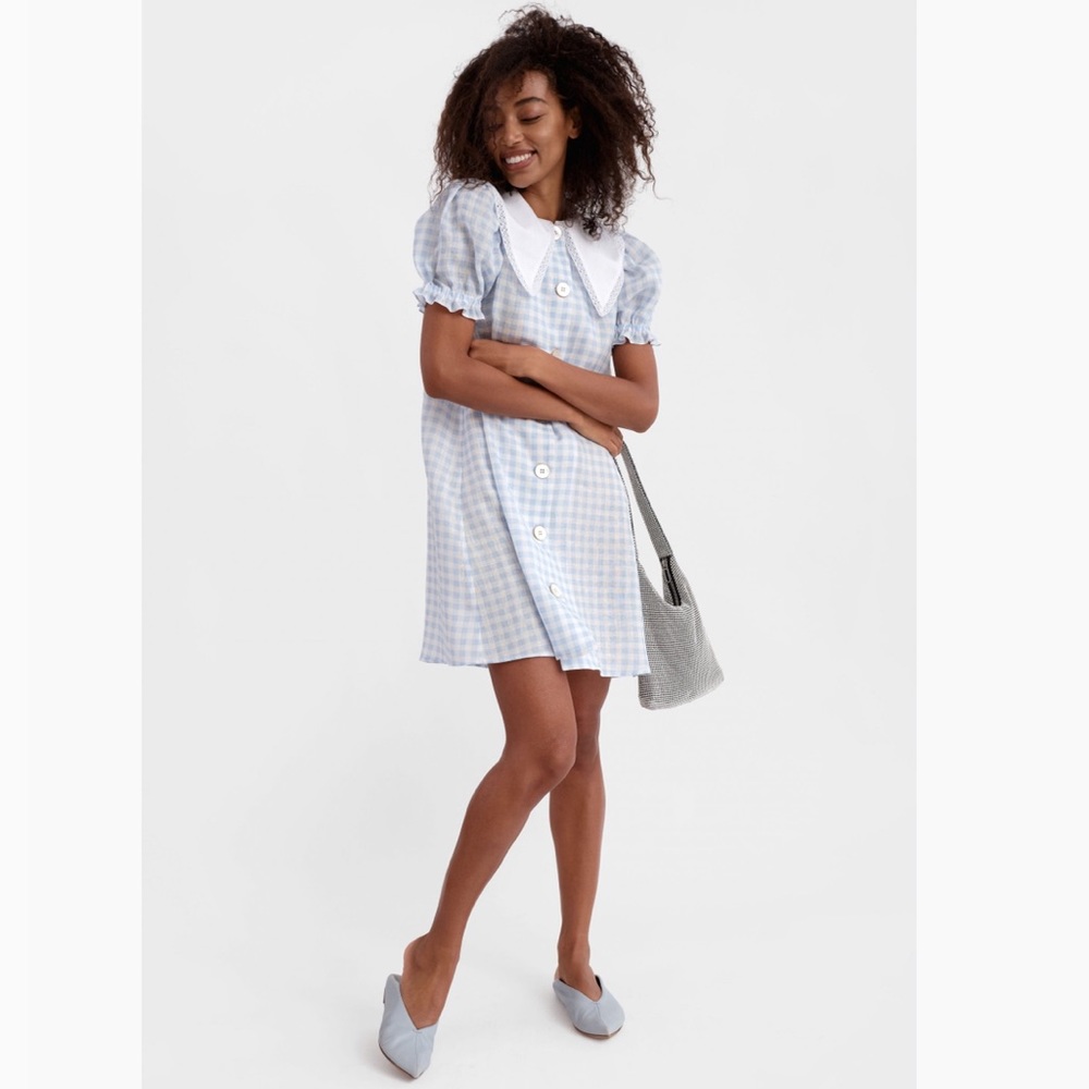 Sleeper Marie Linen Dress in Blue Vichy
